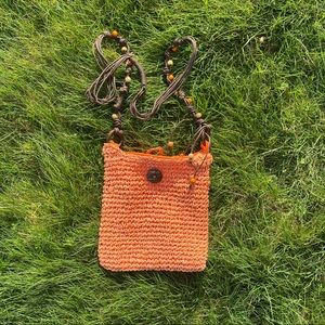 Boho Orange Brown Beaded Long Crossbody Purse Bag